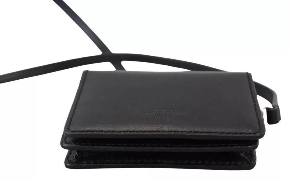 Dolce & Gabbana Black Leather Bifold Shoulder Sling Women Wallet - Hilstor