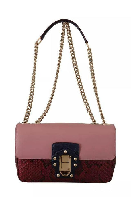 Dolce & Gabbana Pink Red Exotic Skins Gold Chain Purse LUCIA Leather Bag - Hilstor