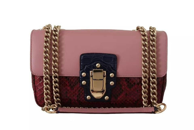 Dolce & Gabbana Pink Red Exotic Skins Gold Chain Purse LUCIA Leather Bag - Hilstor