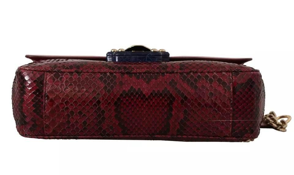 Dolce & Gabbana Pink Red Exotic Skins Gold Chain Purse LUCIA Leather Bag - Hilstor