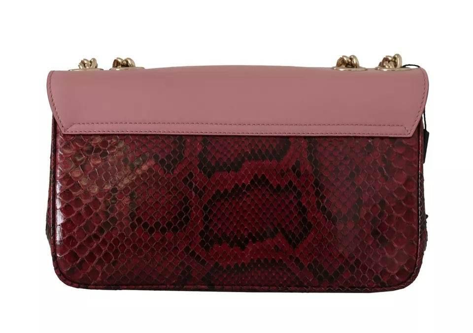 Dolce & Gabbana Pink Red Exotic Skins Gold Chain Purse LUCIA Leather Bag - Hilstor