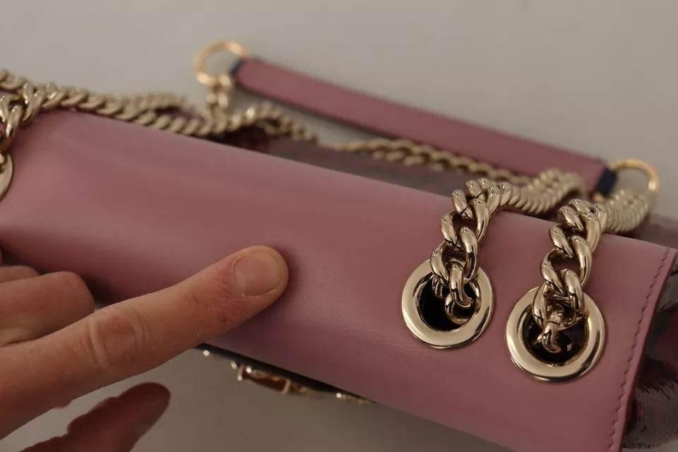 Dolce & Gabbana Pink Red Exotic Skins Gold Chain Purse LUCIA Leather Bag - Hilstor