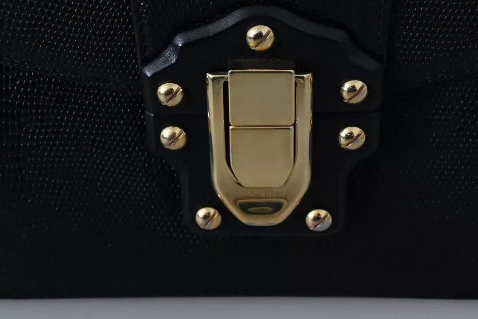 Dolce & Gabbana Black Leather Gold Metal Mini Women Purse Bag Lucia Wallet - Hilstor