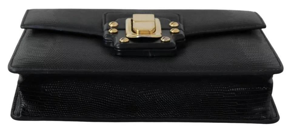 Dolce & Gabbana Black Leather Gold Metal Mini Women Purse Bag Lucia Wallet - Hilstor