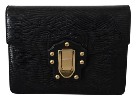 Dolce & Gabbana Black Leather Gold Metal Mini Women Purse Bag Lucia Wallet - Hilstor