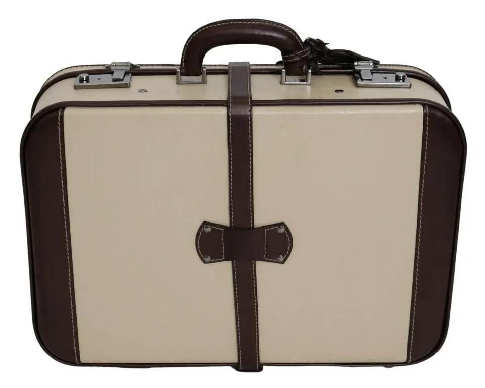 Dolce & Gabbana Brown Beige Leather Mens Travel Suitcase Luggage Bag - Hilstor