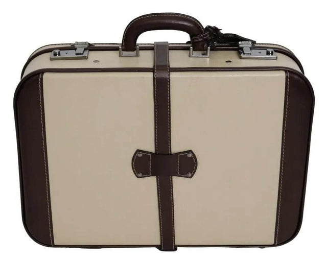 Dolce & Gabbana Brown Beige Leather Mens Travel Suitcase Luggage Bag - Hilstor