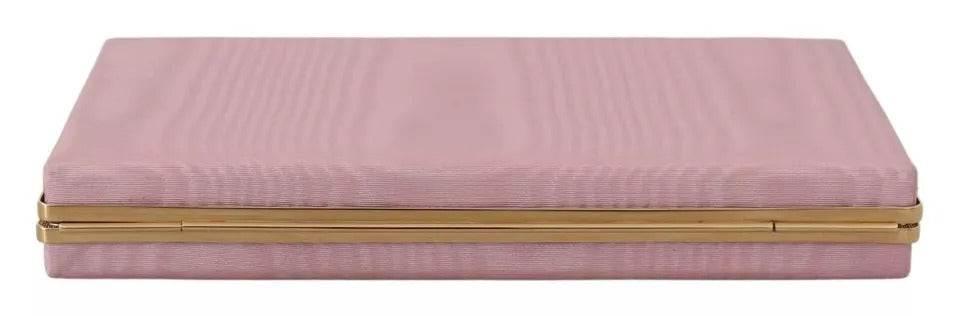 Dolce & Gabbana Pink Silk Gold Frame Clutch Evening Party Purse Bag - Hilstor