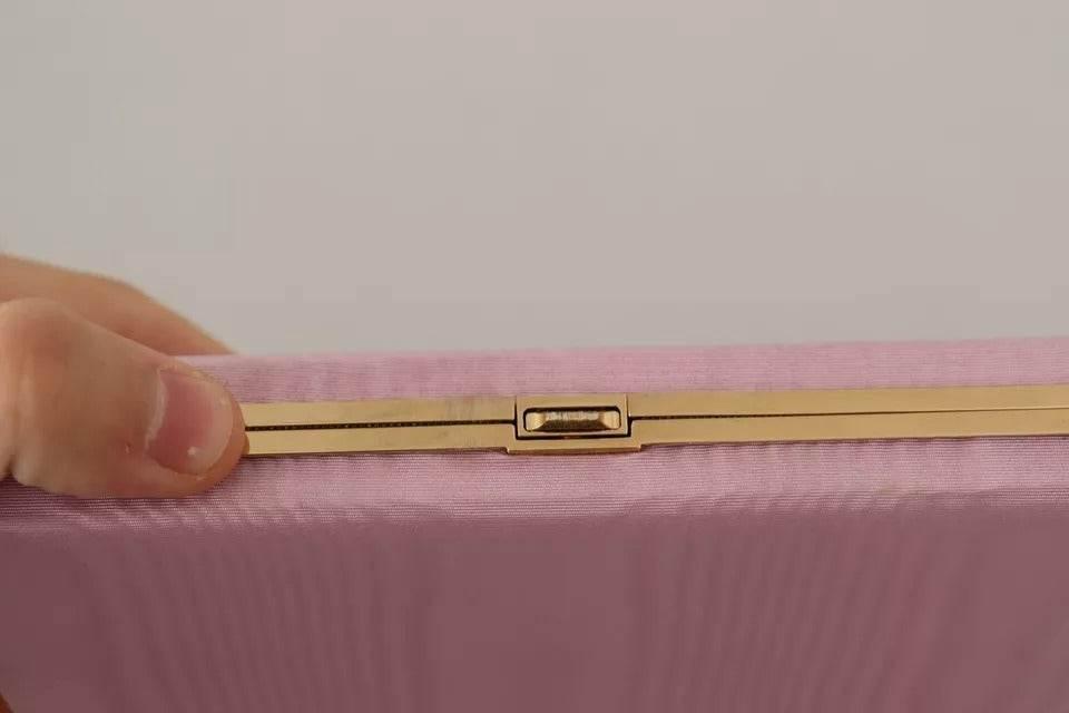 Dolce & Gabbana Pink Silk Gold Frame Clutch Evening Party Purse Bag - Hilstor