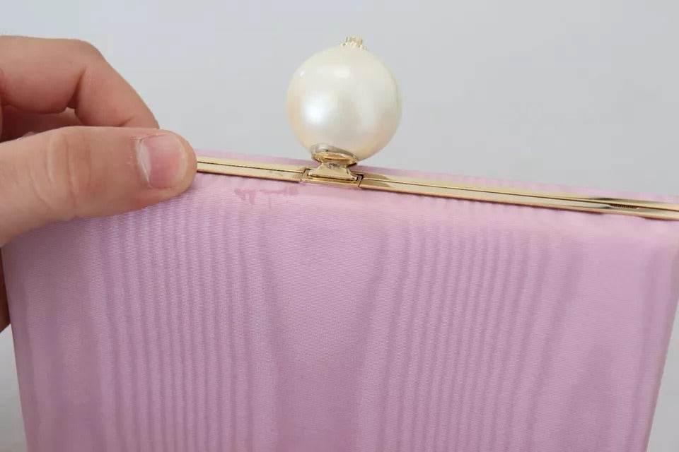 Dolce & Gabbana Pink Silk Gold Frame Clutch Evening Party Purse Bag - Hilstor