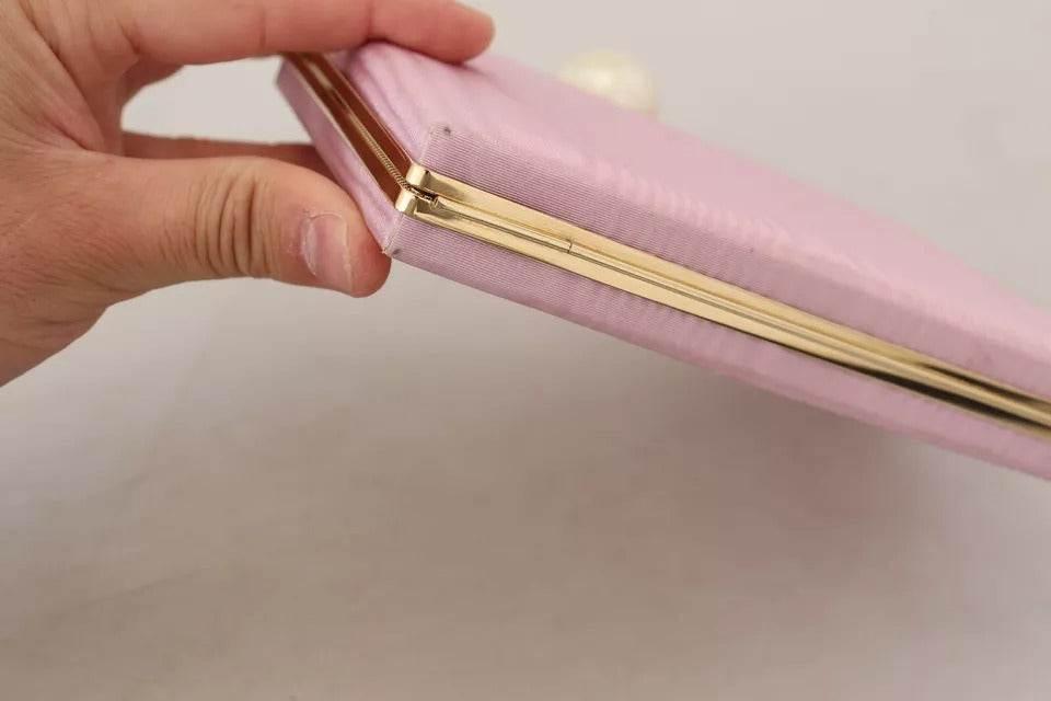 Dolce & Gabbana Pink Silk Gold Frame Clutch Evening Party Purse Bag - Hilstor