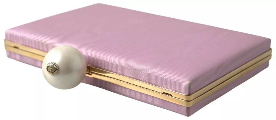 Dolce & Gabbana Pink Silk Gold Frame Clutch Evening Party Purse Bag - Hilstor