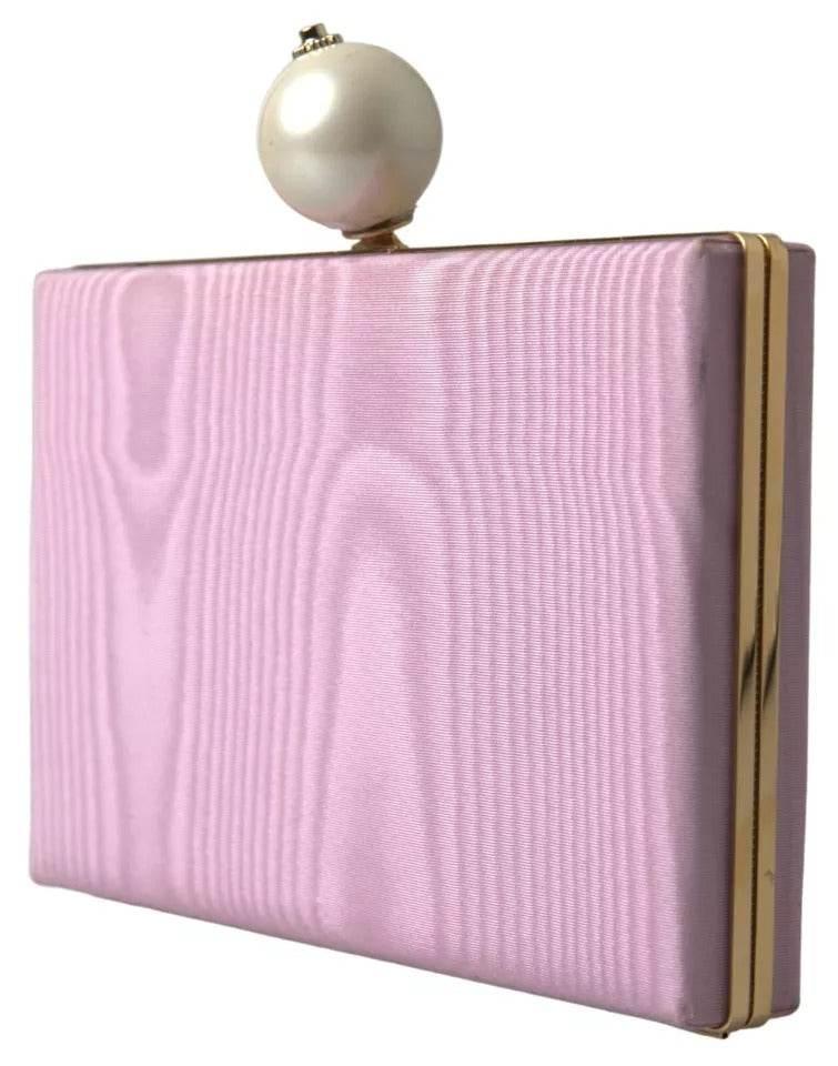 Dolce & Gabbana Pink Silk Gold Frame Clutch Evening Party Purse Bag - Hilstor