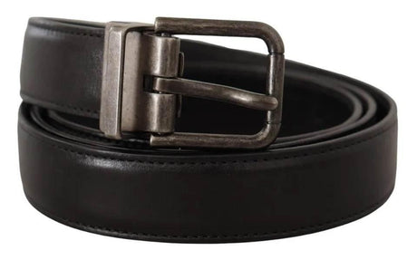 Dolce & Gabbana Black Calf Leather Vintage Logo Metal Buckle Belt - Hilstor