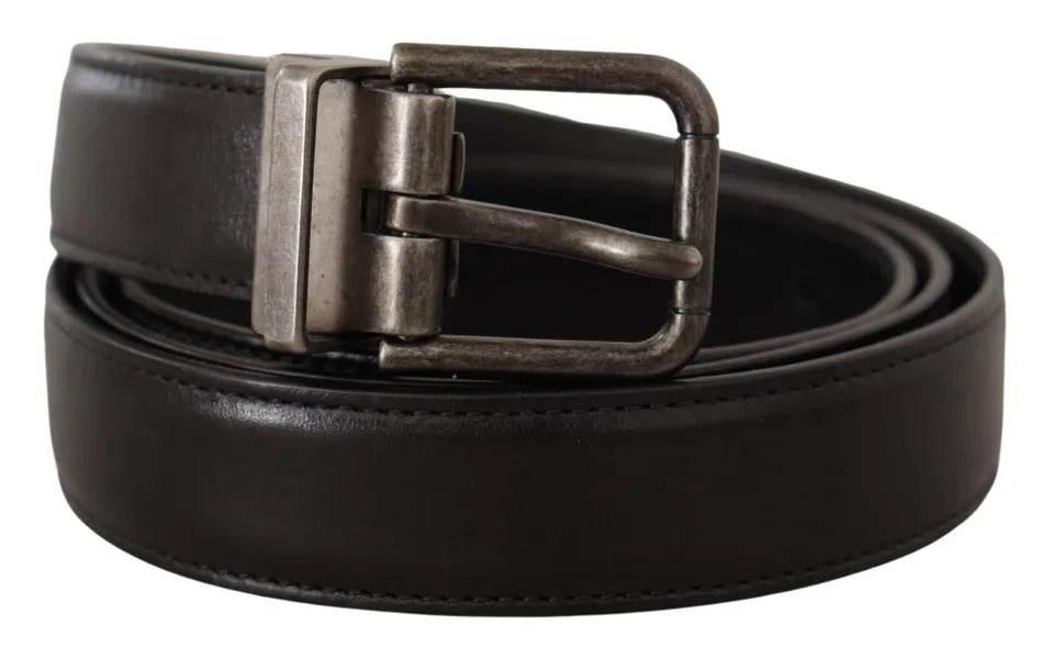 Dolce & Gabbana Black Calf Leather Vintage Logo Metal Buckle Belt - Hilstor