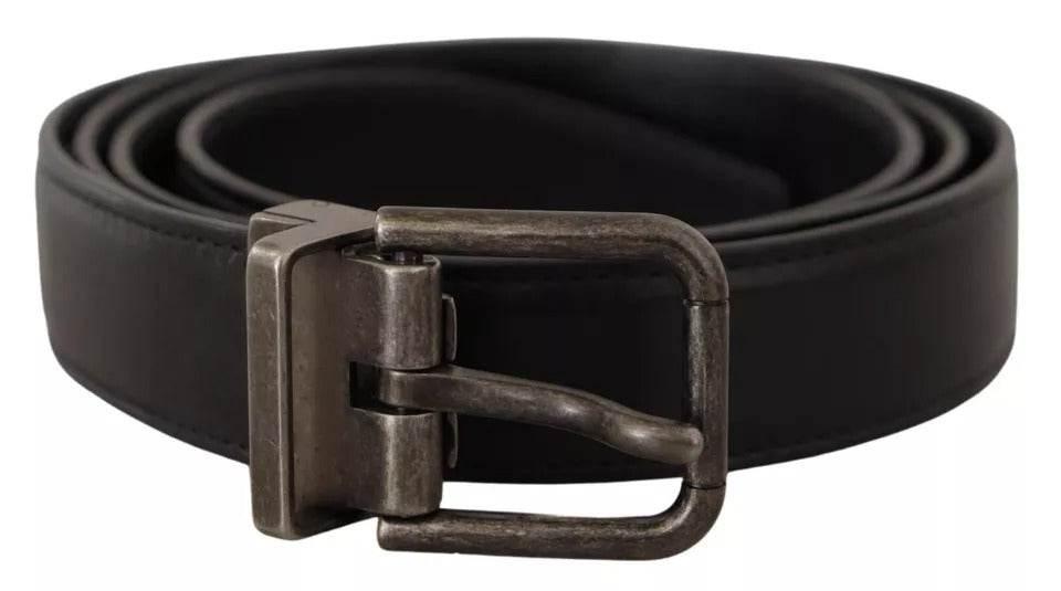 Dolce & Gabbana Black Calf Leather Vintage Logo Metal Buckle Belt - Hilstor