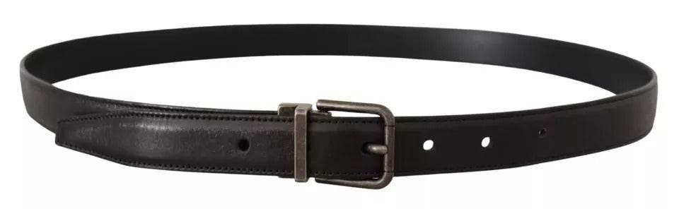 Dolce & Gabbana Black Calf Leather Vintage Logo Metal Buckle Belt - Hilstor