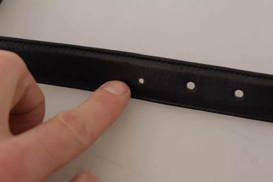 Dolce & Gabbana Black Calf Leather Vintage Logo Metal Buckle Belt - Hilstor