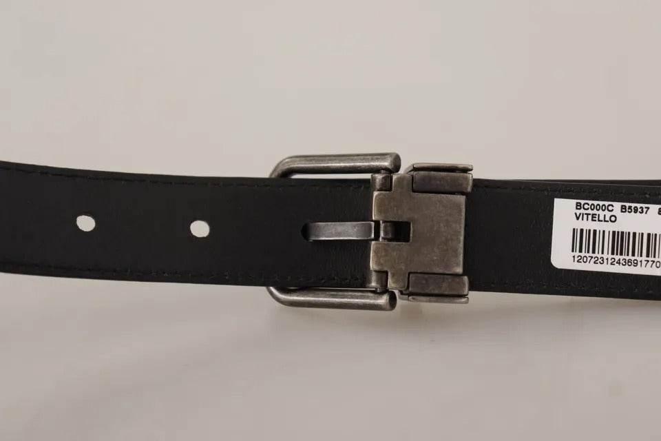 Dolce & Gabbana Black Calf Leather Vintage Logo Metal Buckle Belt - Hilstor