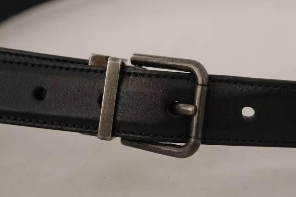 Dolce & Gabbana Black Calf Leather Vintage Logo Metal Buckle Belt - Hilstor