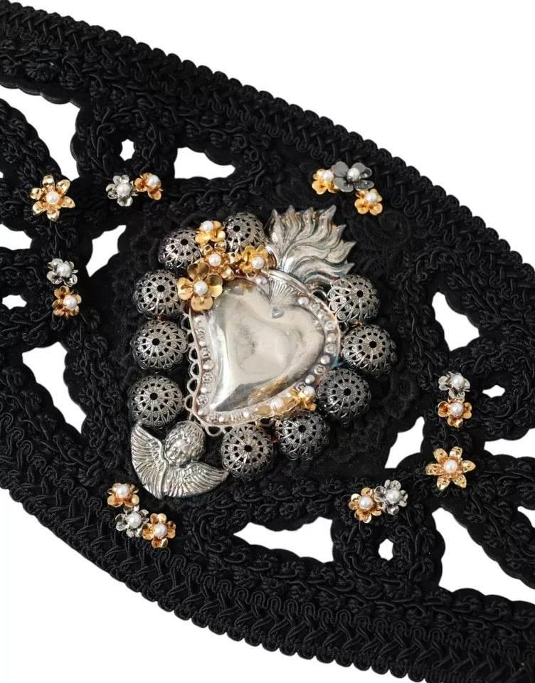 Dolce & Gabbana Black Canvas Embellished Waist Women Belt - Hilstor