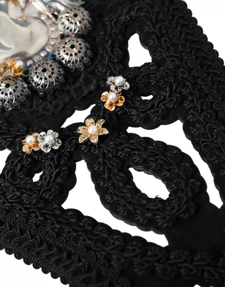 Dolce & Gabbana Black Canvas Embellished Waist Women Belt - Hilstor