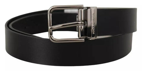 Dolce & Gabbana Black Calf Leather Logo Engraved Metal Buckle Belt - Hilstor
