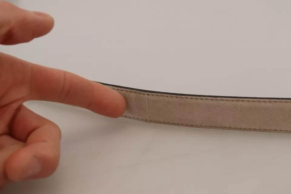 Dolce & Gabbana Beige Velvet Leather Gold Tone Metal Buckle Belt - Hilstor