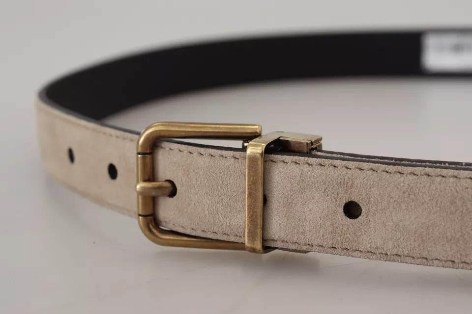 Dolce & Gabbana Beige Velvet Leather Gold Tone Metal Buckle Belt - Hilstor