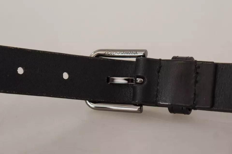 Dolce & Gabbana Black Calf Leather Classic Metal Logo Buckle Belt - Hilstor