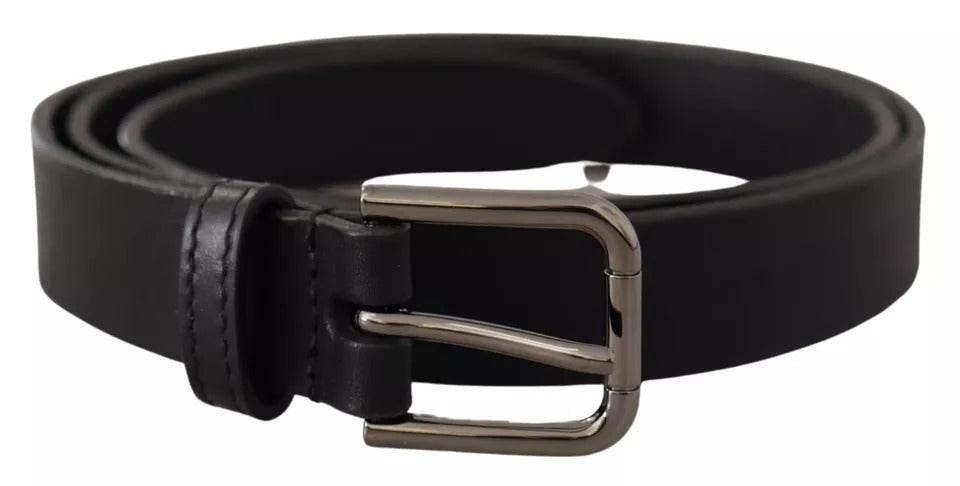 Dolce & Gabbana Black Calf Leather Classic Metal Logo Buckle Belt - Hilstor