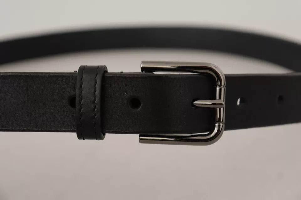 Dolce & Gabbana Black Calf Leather Classic Metal Logo Buckle Belt - Hilstor