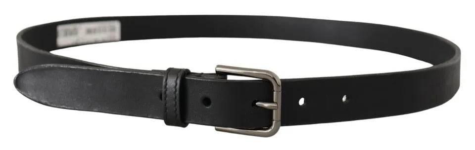 Dolce & Gabbana Black Calf Leather Classic Metal Logo Buckle Belt - Hilstor