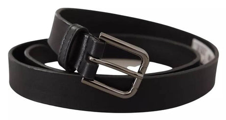 Dolce & Gabbana Black Calf Leather Classic Metal Logo Buckle Belt - Hilstor