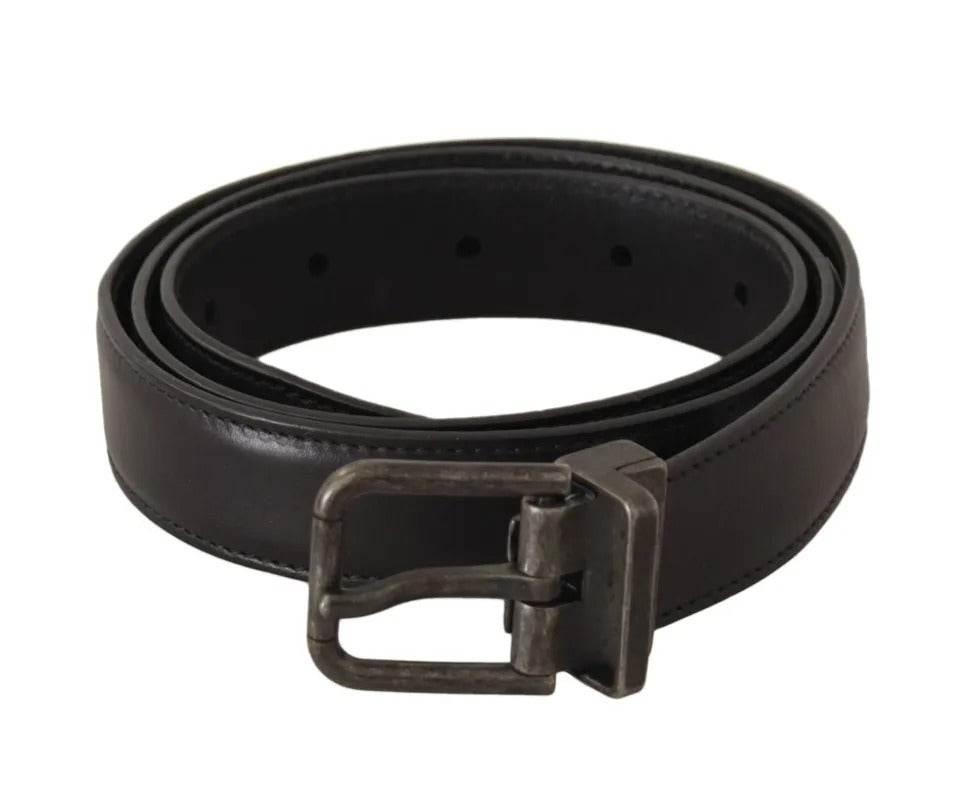 Dolce & Gabbana Black Calf Leather Antique Buckle Men Belt - Hilstor