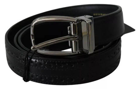 Dolce & Gabbana Black Leather Silver Metal Buckle Classic Belt - Hilstor