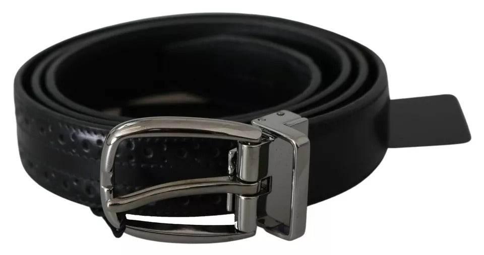 Dolce & Gabbana Black Leather Silver Metal Buckle Classic Belt - Hilstor