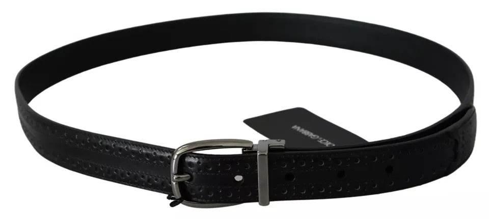 Dolce & Gabbana Black Leather Silver Metal Buckle Classic Belt - Hilstor