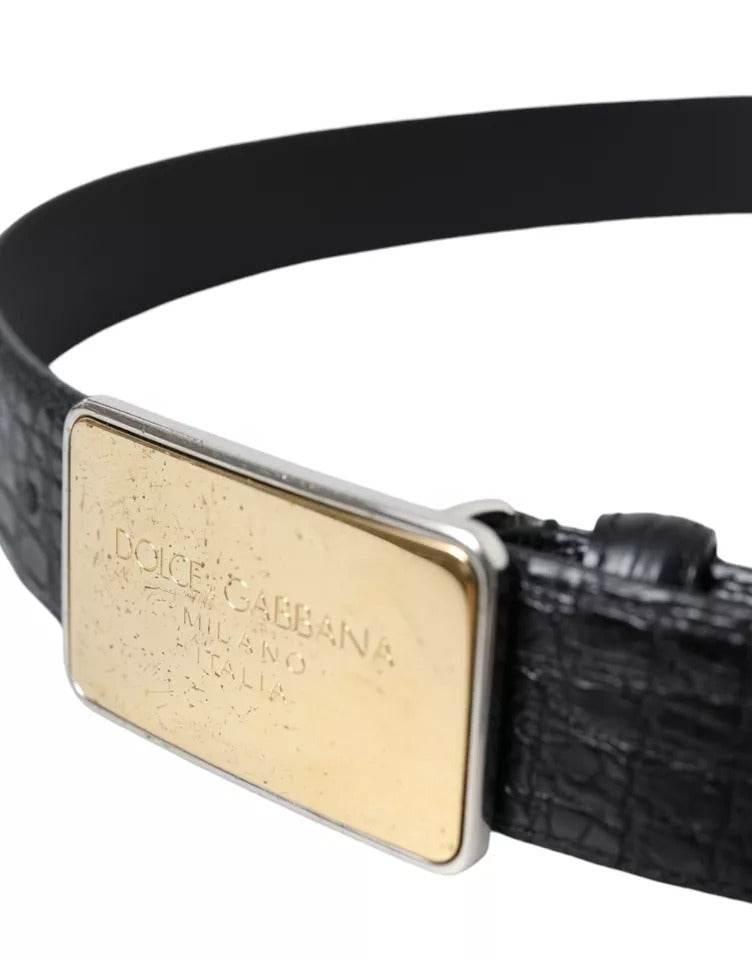 Dolce & Gabbana Black Exotic Leather Gold Metal Buckle Belt - Hilstor