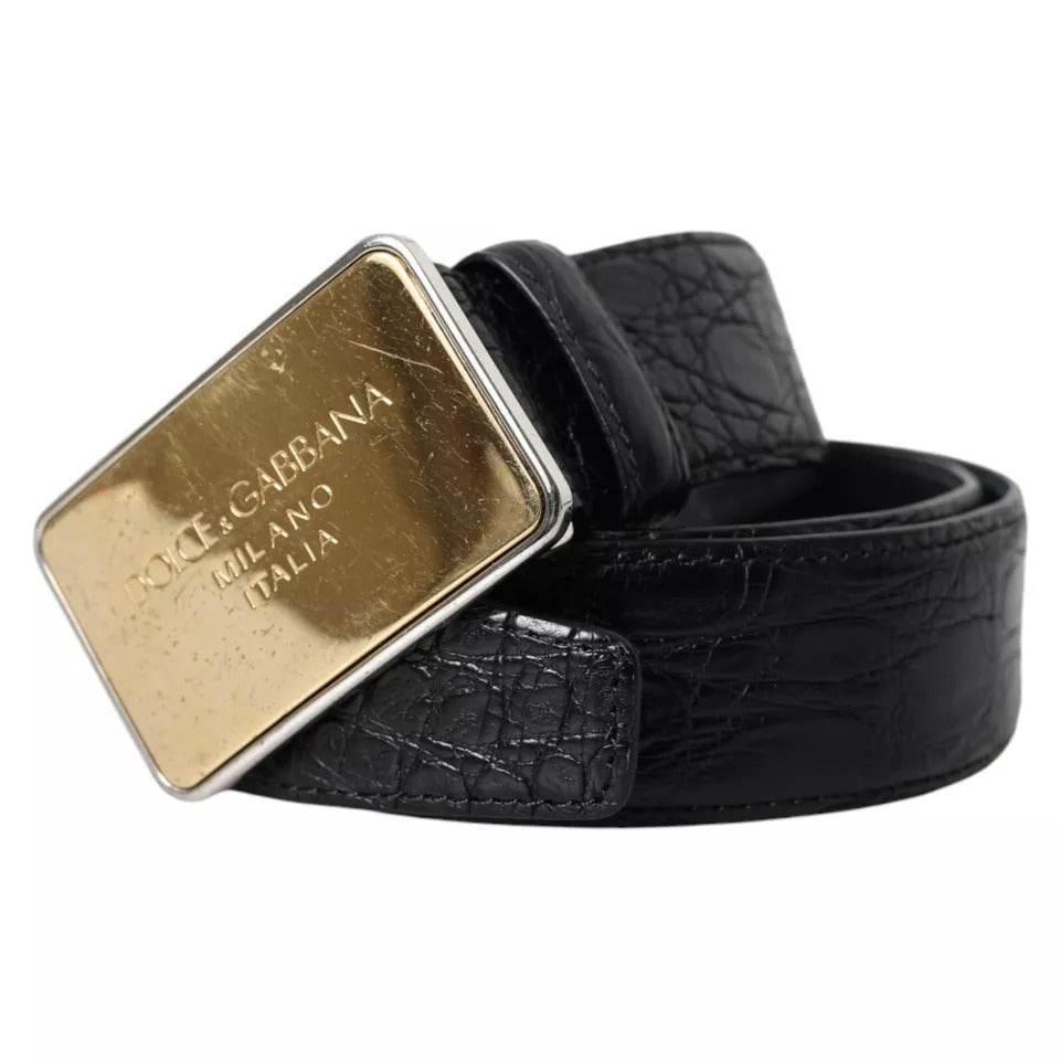 Dolce & Gabbana Black Exotic Leather Gold Metal Buckle Belt - Hilstor