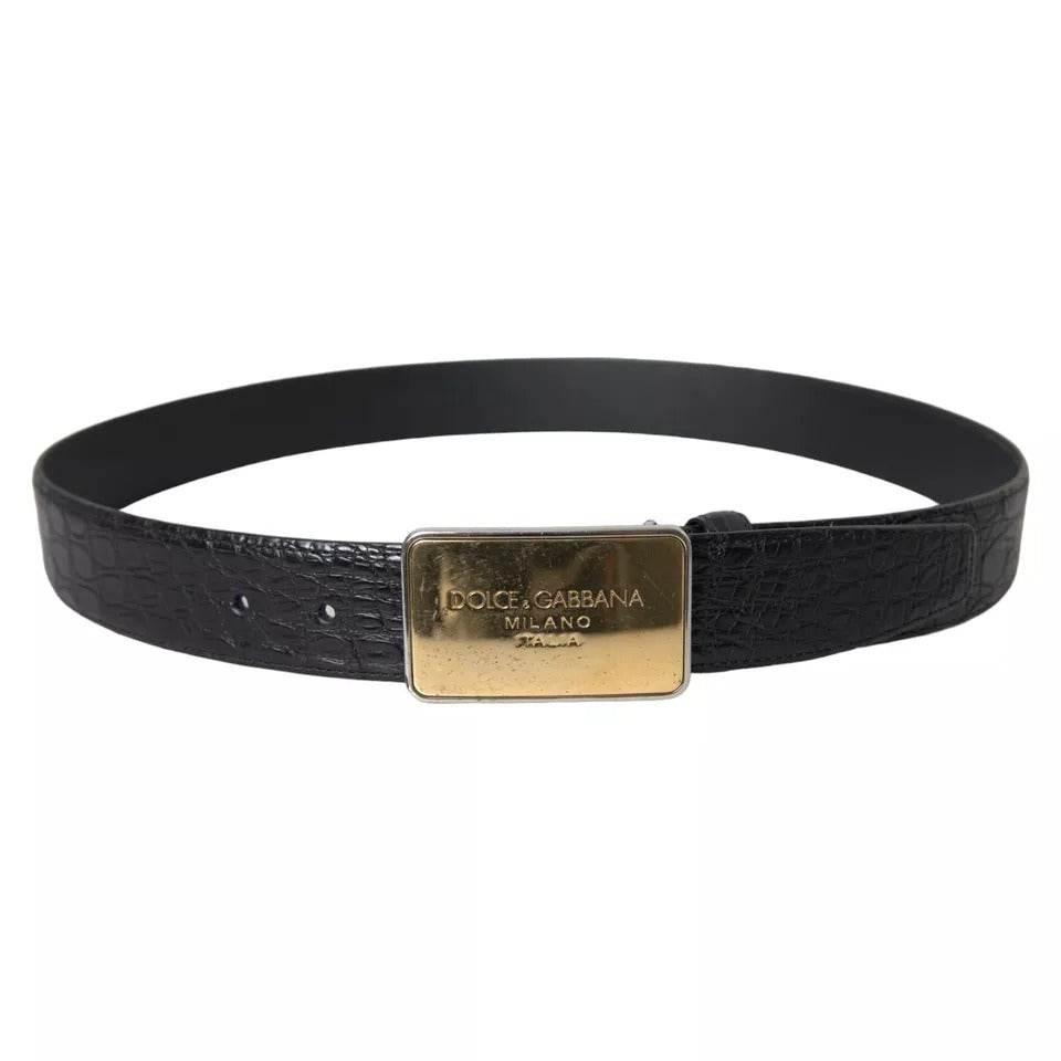 Dolce & Gabbana Black Exotic Leather Gold Metal Buckle Belt - Hilstor