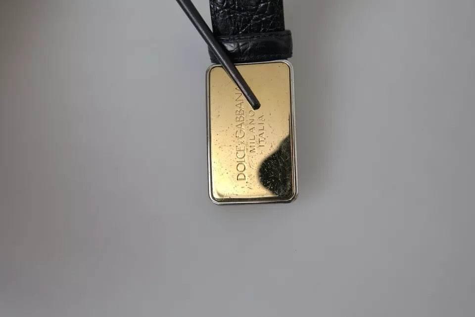 Dolce & Gabbana Black Exotic Leather Gold Metal Buckle Belt - Hilstor