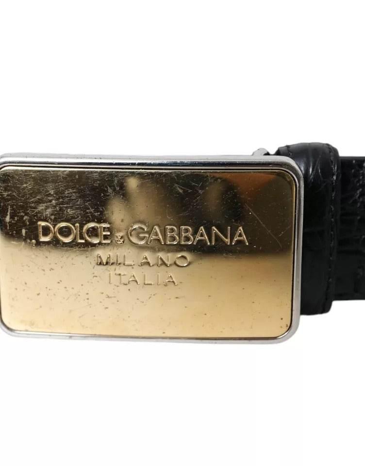 Dolce & Gabbana Black Exotic Leather Gold Metal Buckle Belt - Hilstor