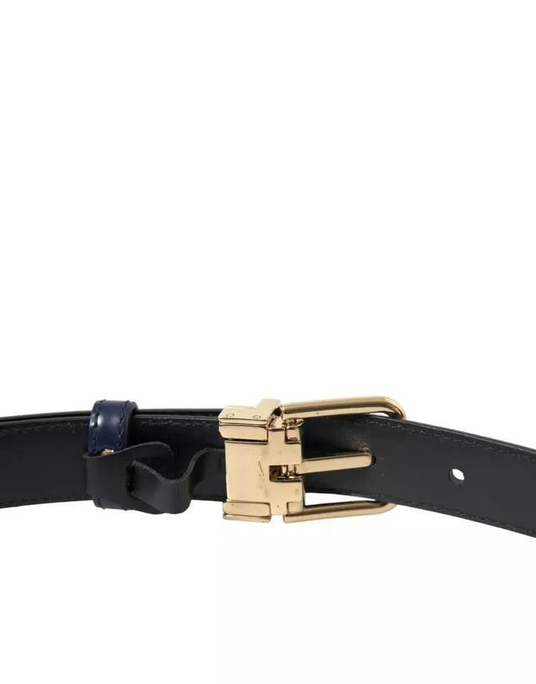 Dolce & Gabbana Blue Leather Gold Metal Buckle Men Belt - Hilstor