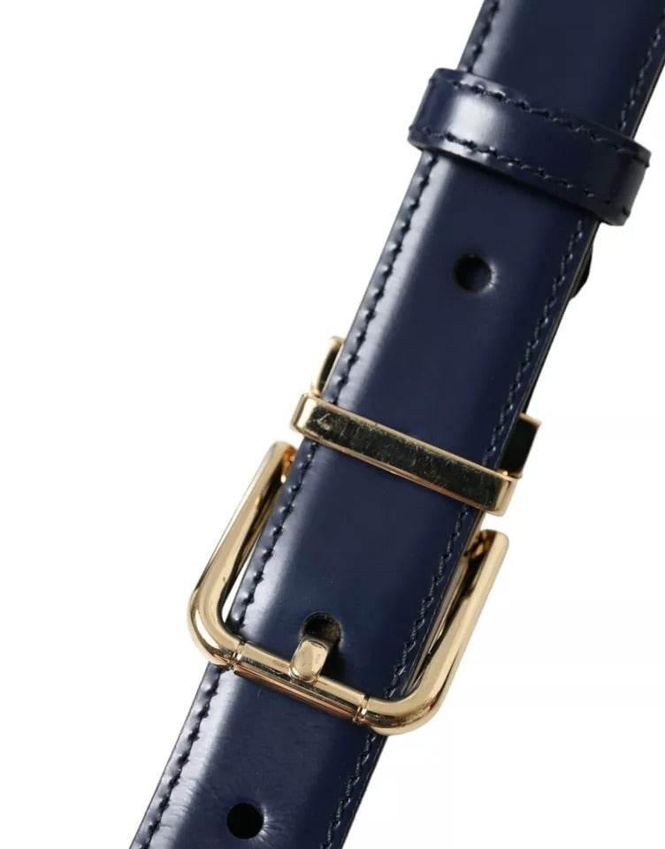 Dolce & Gabbana Blue Leather Gold Metal Buckle Men Belt - Hilstor