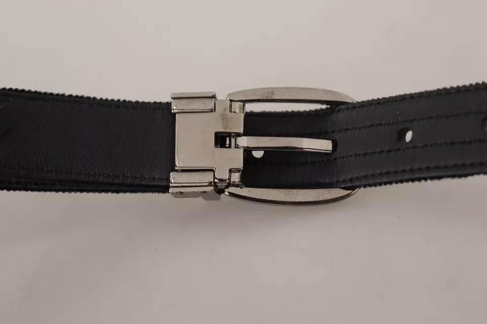 Dolce & Gabbana Black Velvet Silver Tone Metal Logo Buckle Belt - Hilstor