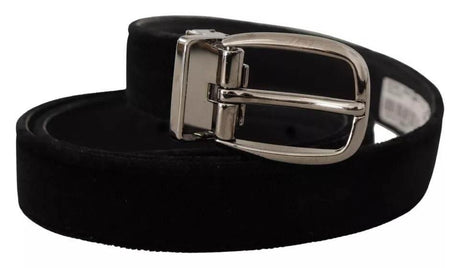 Dolce & Gabbana Black Velvet Silver Tone Metal Logo Buckle Belt - Hilstor