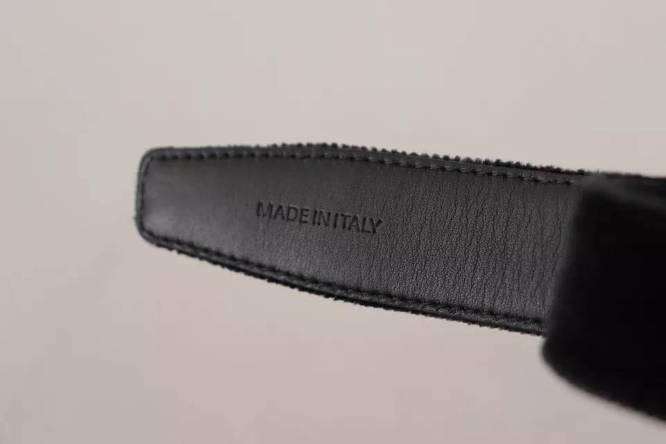 Dolce & Gabbana Black Velvet Silver Tone Metal Logo Buckle Belt - Hilstor