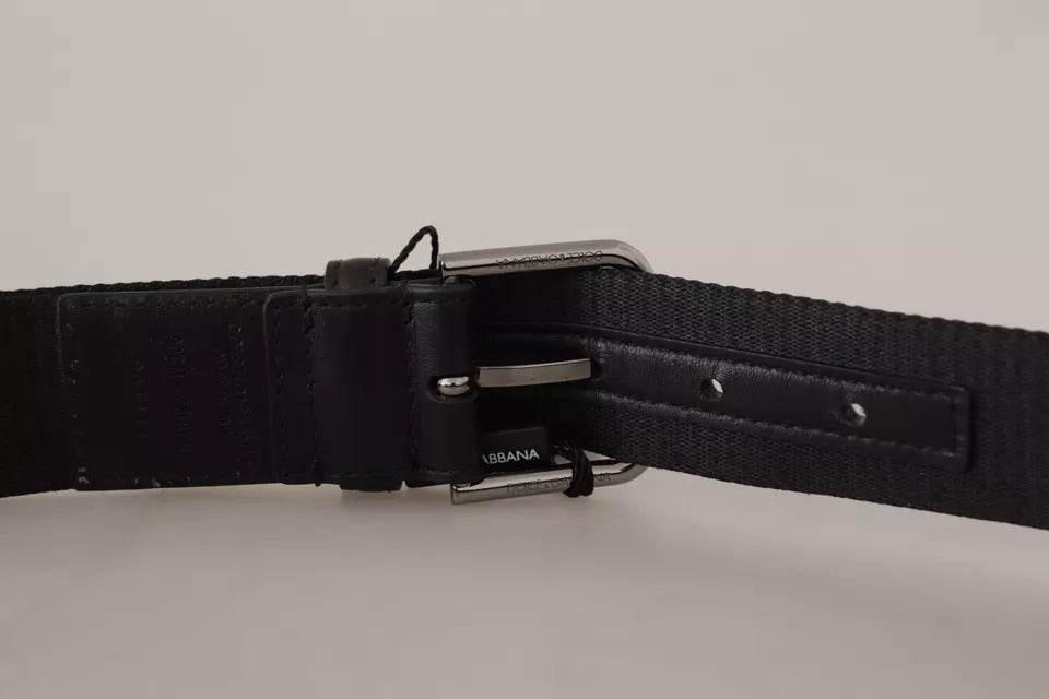 Dolce & Gabbana Blue Black Logo Print Silver Buckle Belt - Hilstor