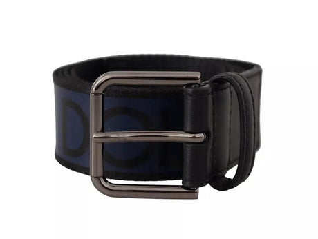 Dolce & Gabbana Blue Black Logo Print Silver Buckle Belt - Hilstor